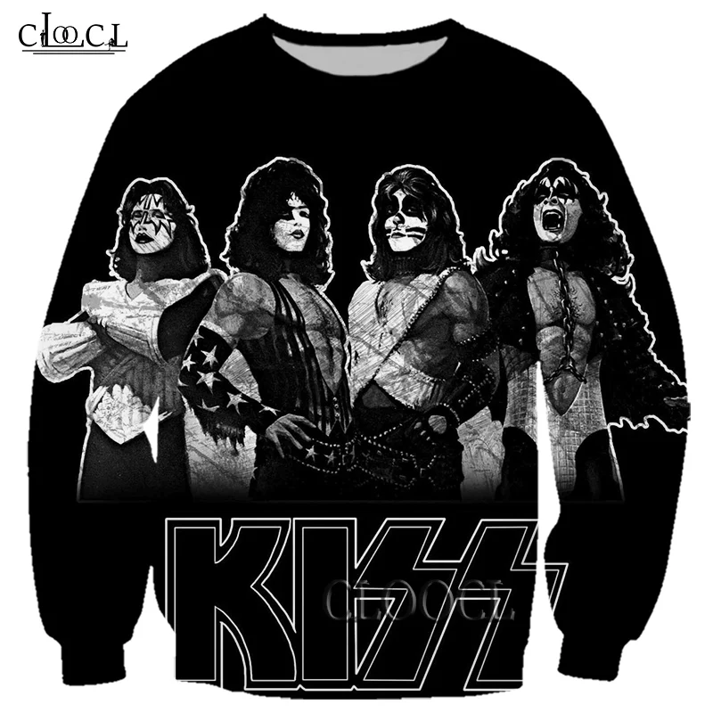 HX Newest Popular Rock Metal Kiss Band 3D Print Men Women Hip Hop Sweatshirt Unisex Casual Harajuku Autumn Hot Selling Tops