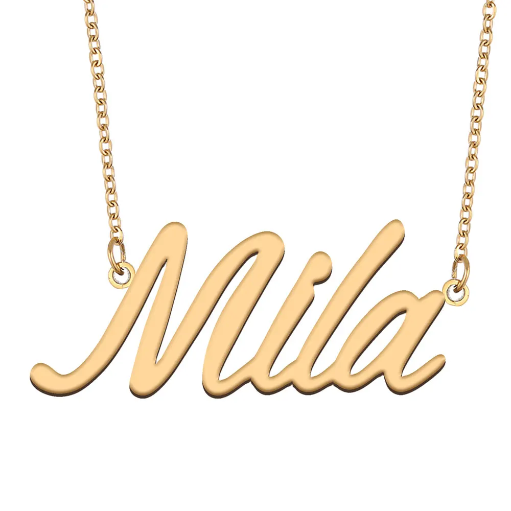 Mila Name Necklace for Women Stainless Steel Jewelry Gold Plated Nameplate Chain Pendant Femme Mothers Girlfriend Gift