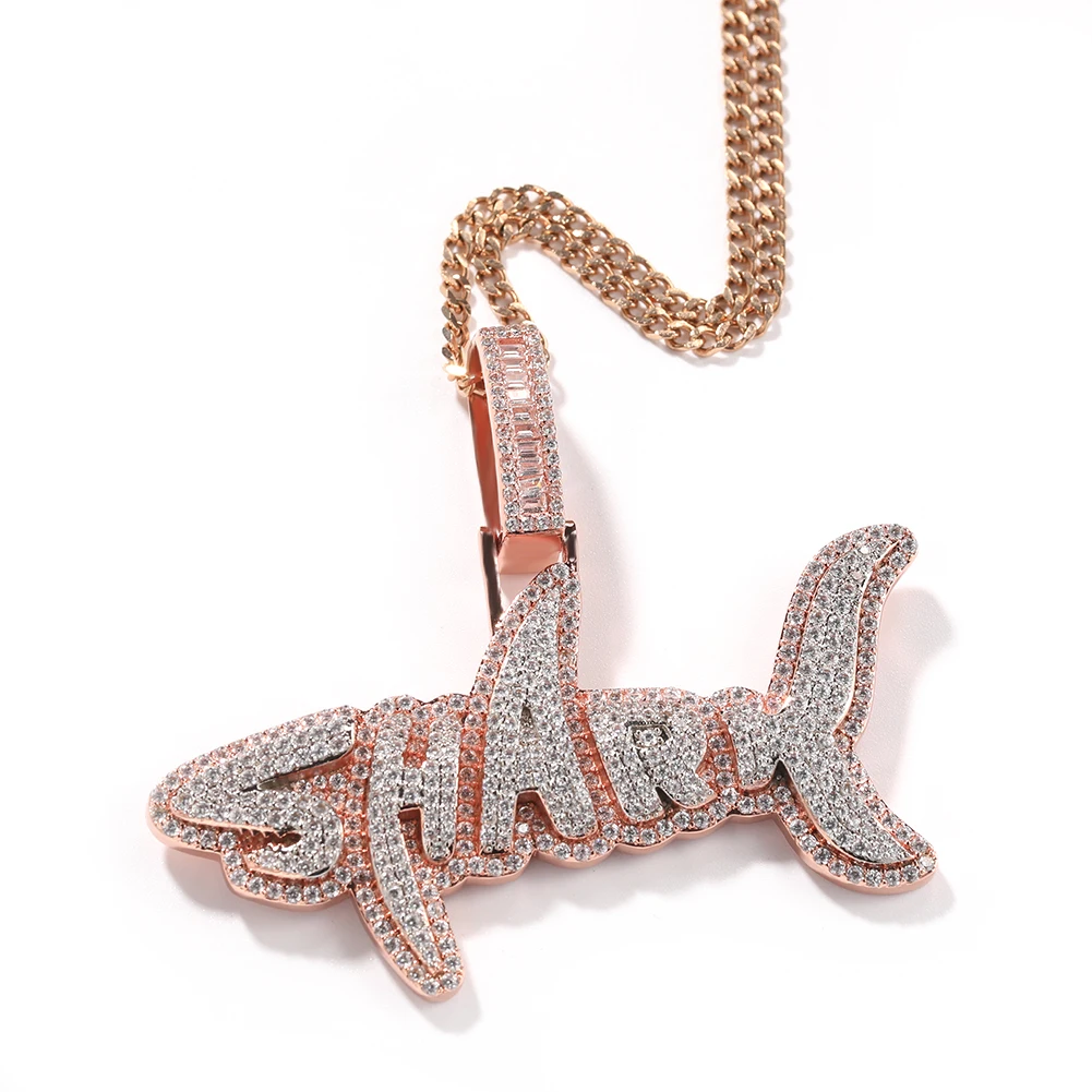 UWIN SHARK Pendant Necklace for Women Men Iced Out Bling Cubic Zirconia Charms Rose Gold Silver Color Fashion Hip Hop Jewelry