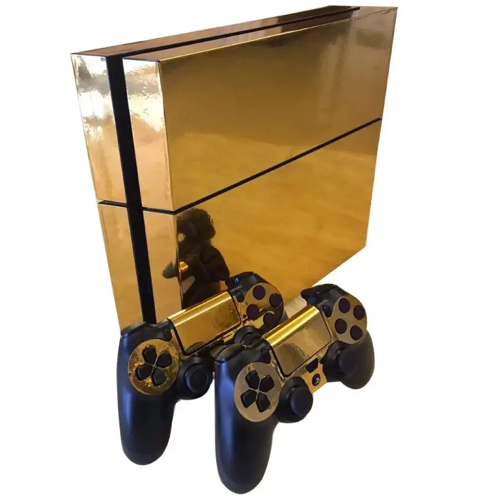 Golden Color Glossy Decal Skin Sticker for 4 Console + Controllers Accessory