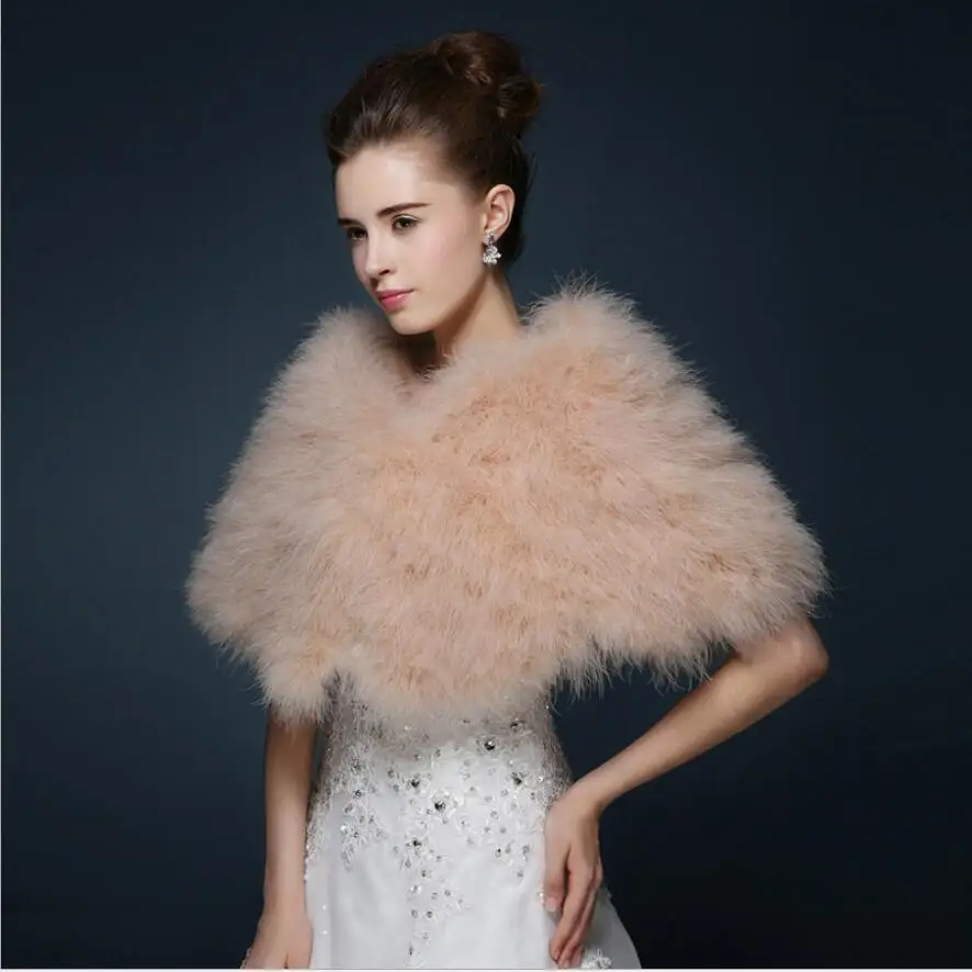 Real Ostrich Feather Wedding Shawl Winter Women Fur Wrap Cape Scarf Fluffy Marabou Feather Bridal Shrug