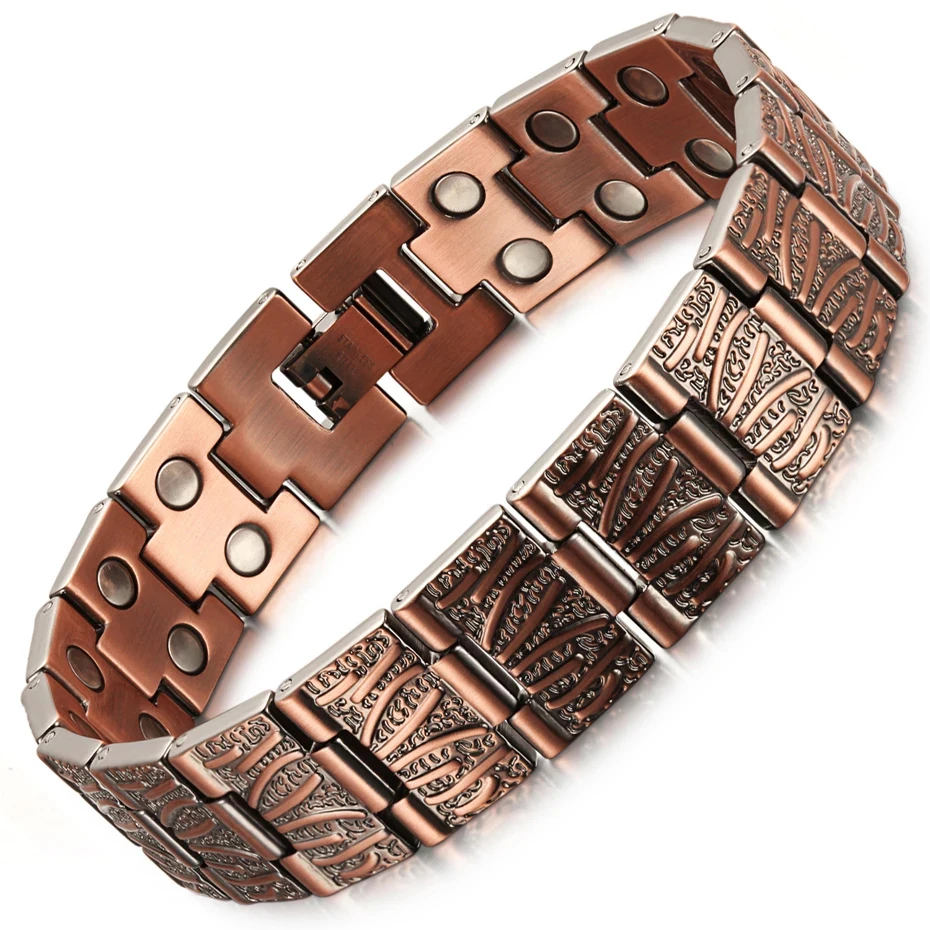 15mm Punk Pure Copper Health Magnetic Pain Relief Bracelet Men Therapy Double Row Magnet Dragon Pattern Chain Bangle Jewelry