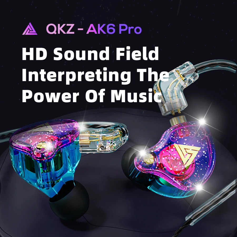 QKZ AK6 Pro Detachable Wired Headphones with Microphone Copper Driver HiFi Earphone Musician Audio Return Earbuds Headset Gamer