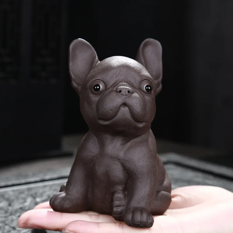 Purple Clay Dog Ceramic Animal Figurines Zisha Tea Pet Little Bulldog Crafts Household Office Tea Accessories Decoration Tea Toy