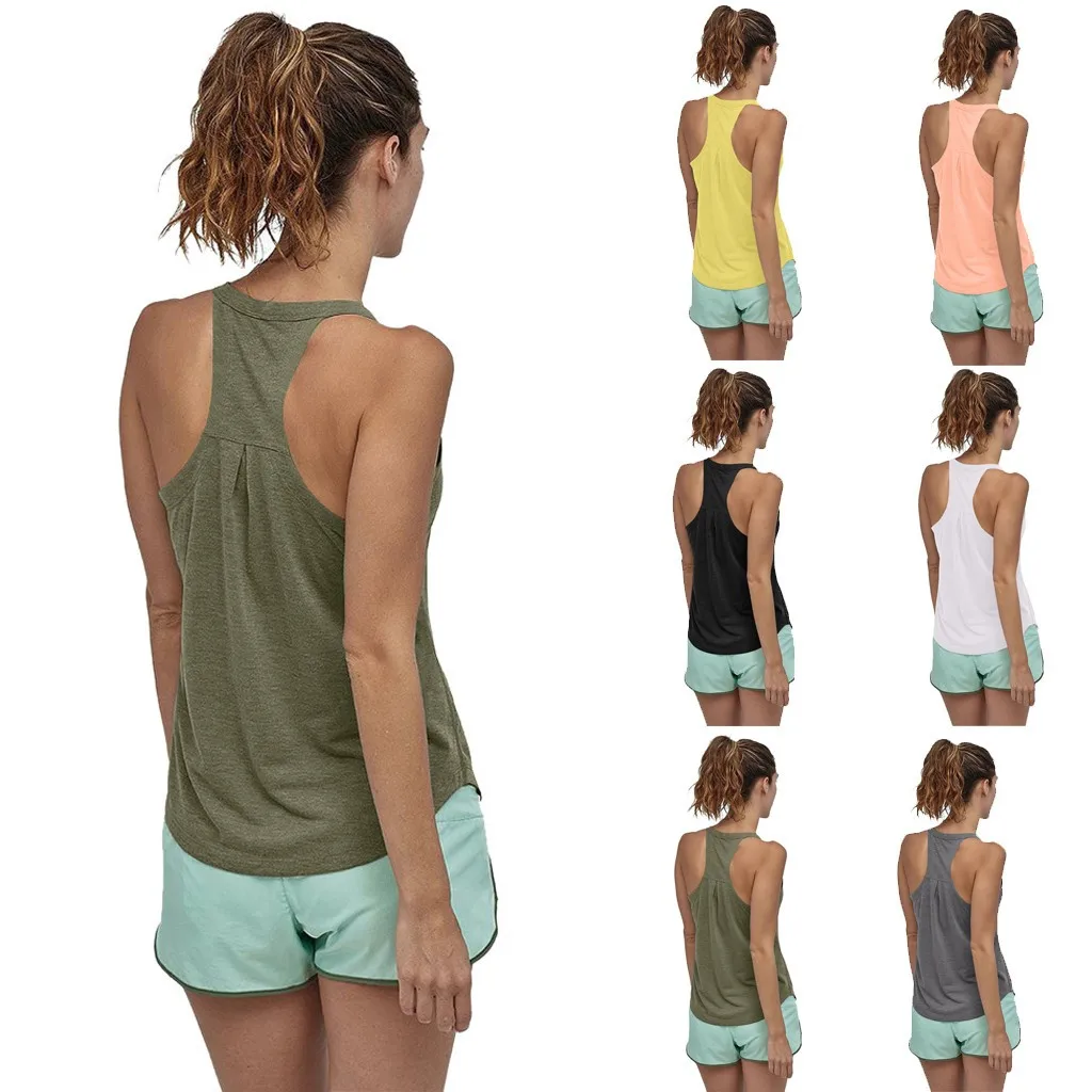 Sleeveless Racerback Vest Sport Solid Singlet Women Athletic Fitness Sport Tank Tops Gym Running Training Blouse Shirts Tank Top