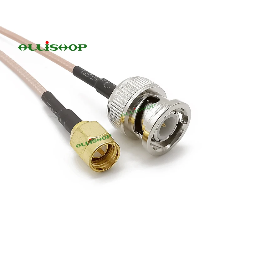 ALLISHOP  SMA Male to BNC Male RG316D Double Shield Silver Gold-Plated BNC Male to SMA Male Connector Coaxial Cable