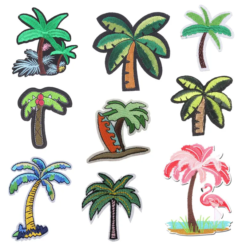 Coconut tree Patches Embroidery Iron On Patch For Clothing DIY Creative Badges Hot Transfer Stickers Denim Jacket Appliques F