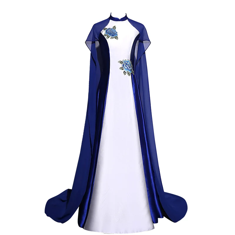 luxury royal blue stand collar with cloak  fairy court ball gown Medieval Renaissance Victorian dress Belle ball