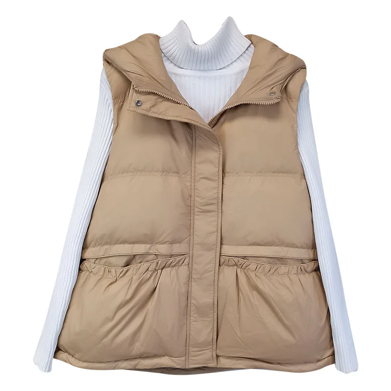 Chaleco con capucha para mujer, Chaqueta de algodón sin mangas, Parka gruesa gris/caqui, ropa acolchada para mantener el calor, Otoño e Invierno