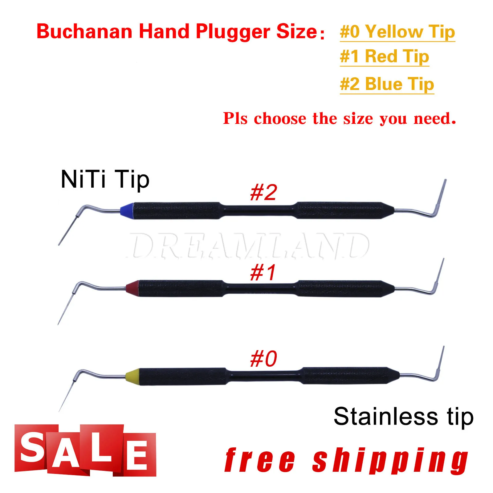 SALL ! Dental Sybronendo Endo Buchanan Hand Plugger Niti Tip Fill Obturation Size 0,1,2