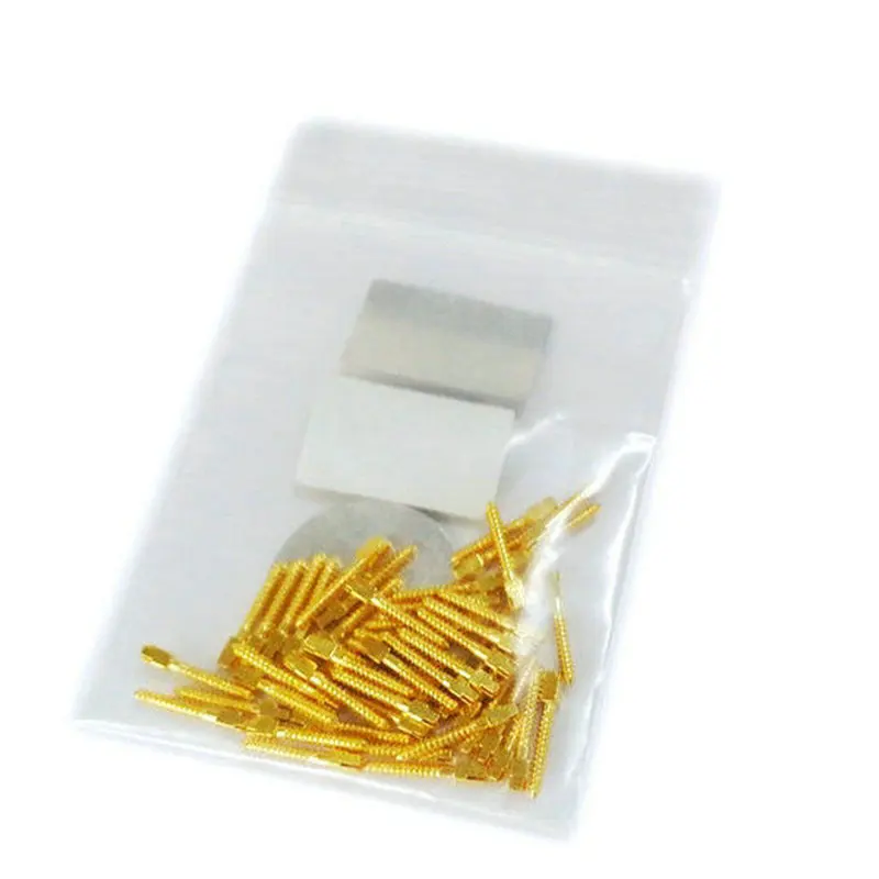 Poste Dental chapado en oro, poste de tornillo y llave, pasadores dentales, suministros de materiales dentales, 50 piezas en bolsa