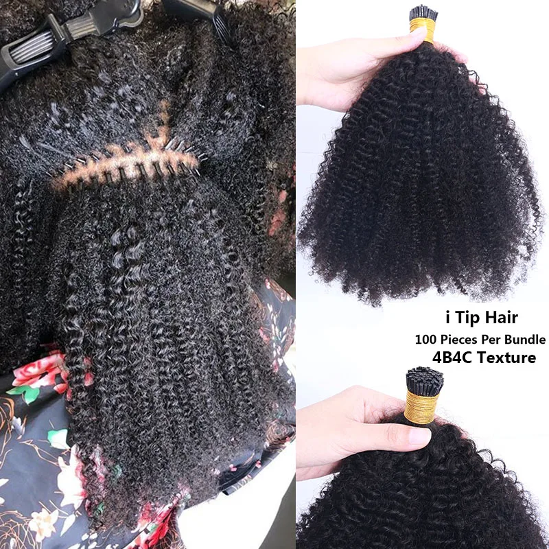 

Mongolian Afro Kinky Curly I Tip Hair Extensions For Black Women Human Hair Bundles Weave Clip ins Bulk YouMay Virgin Microlinks