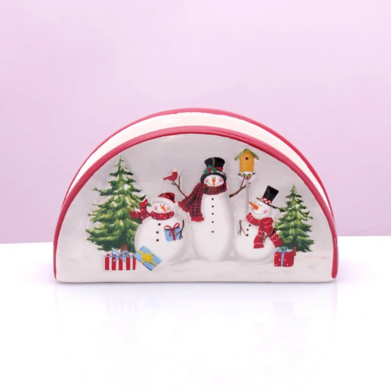 Nordic Village Christmas Snowman Bowl and Plate Tableware Set Embossed Rice Salad Bowl Western Style Ceramic Flat Ceramics Cup