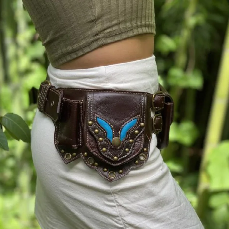 Steampunk Handmade Leather Utility Hip Belt Bag Women Festival Pocket Tribal Gypsy Boho Fanny Pack For Travel Medieval Costume