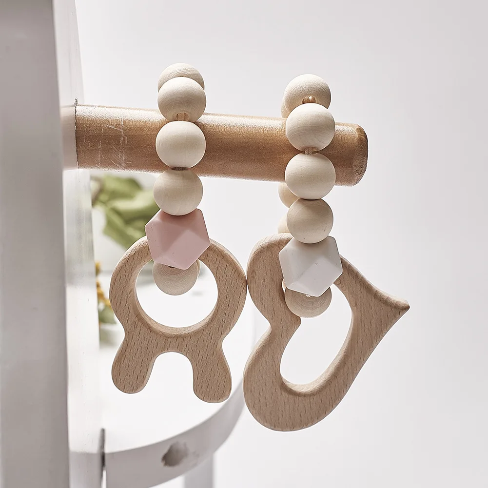 Baby Nursing Bracelets Wood Teether Silicone Beads Teething Wood Rattles Toys Baby Teether Bracelets Nursing Toys Gift