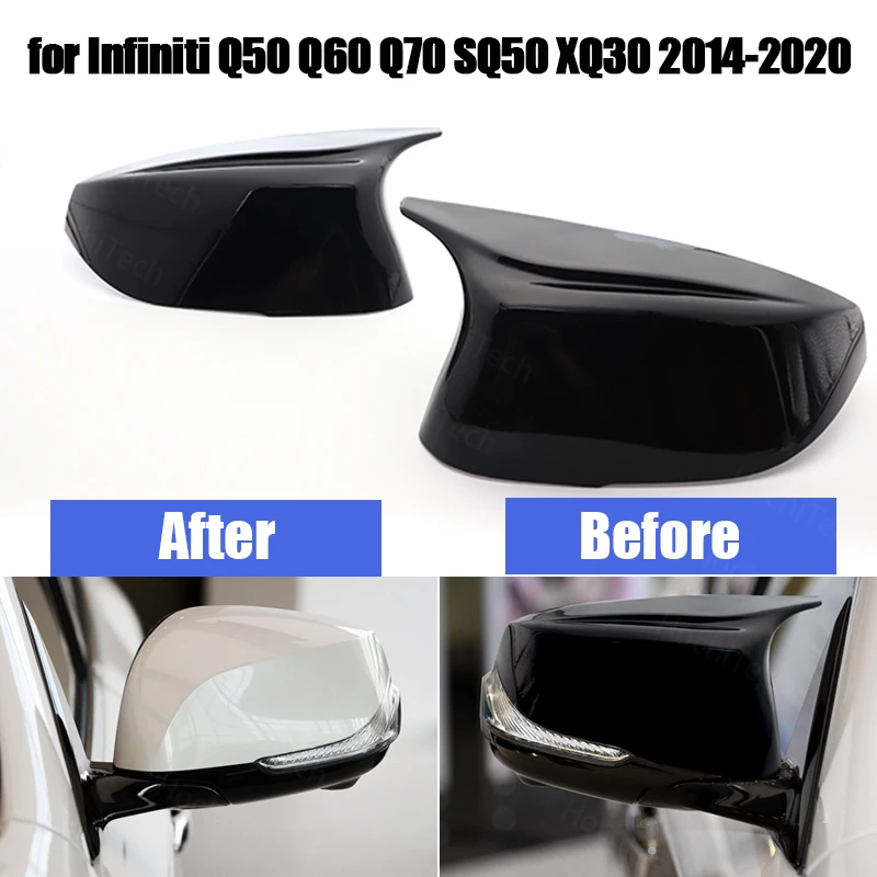 

Car Side 2pcs Glossy Painted Bright Black for Infiniti Q50 Q60 Q70 SQ50 XQ30 2014-2020 Rearview Mirror Cover Caps
