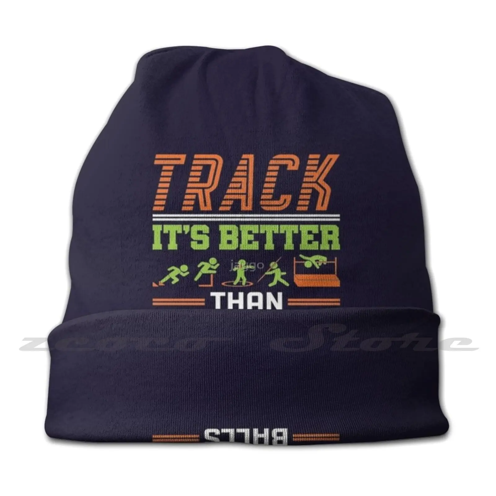 Track It'S Better Than Playing With Balls Track And Field Personalized Pattern Knit Hats Plus Size Elastic Soft Cap Track And