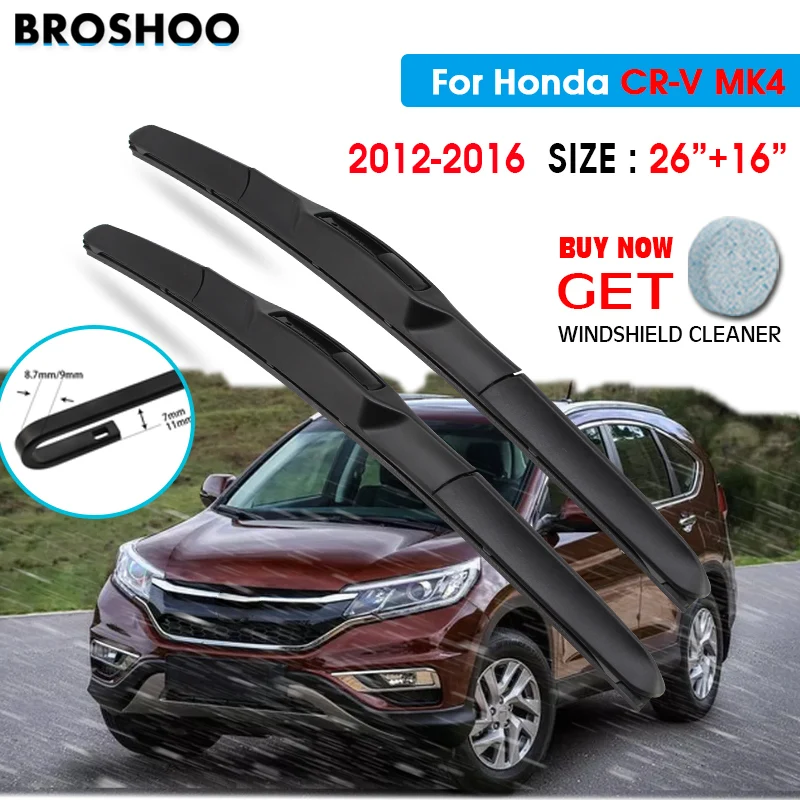 

Car Wiper Blade For Honda CR-V MK4 26"+16" 2012-2016 Auto Windscreen Windshield Wipers Blades Window Wash Fit U Hook Arms