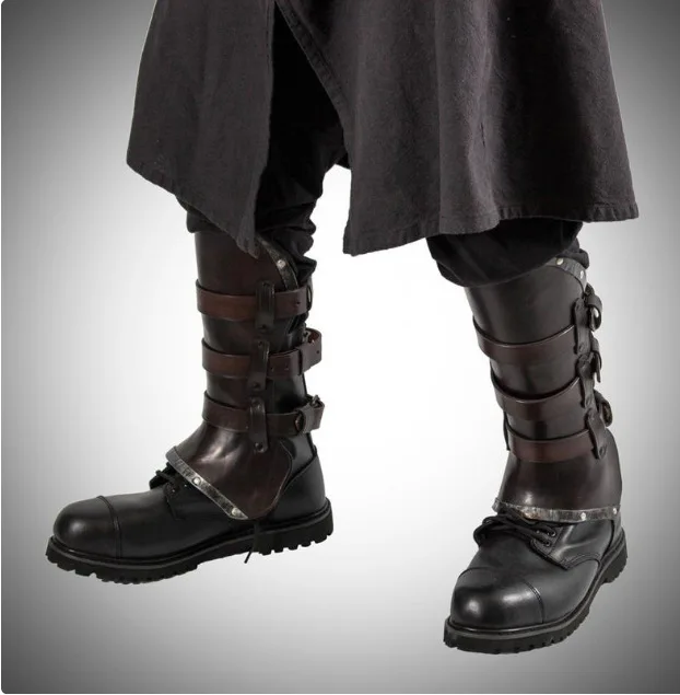 

Leather Larp Greave Gaiter Medieval Boot Shoe Cover Men Women Viking Knights Leg Kit Costume Archer Half Chaps Armour For Adult
