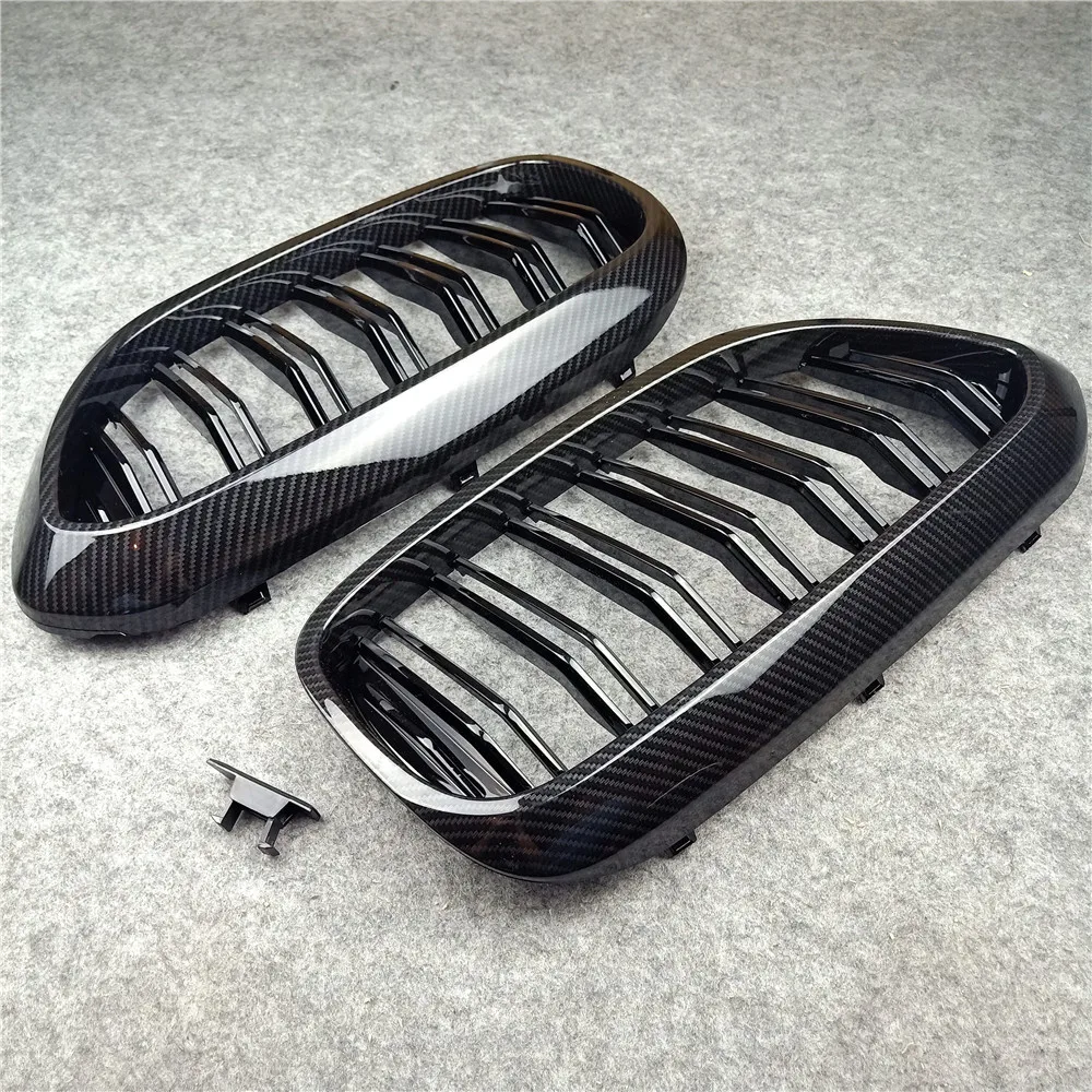 One Pair G30 Front Bumper Grill For BMW 5 Series M5 G30 G38 520i 530i 540i ABS 2-slat Carbon Fiber Look Front Kidney Grille