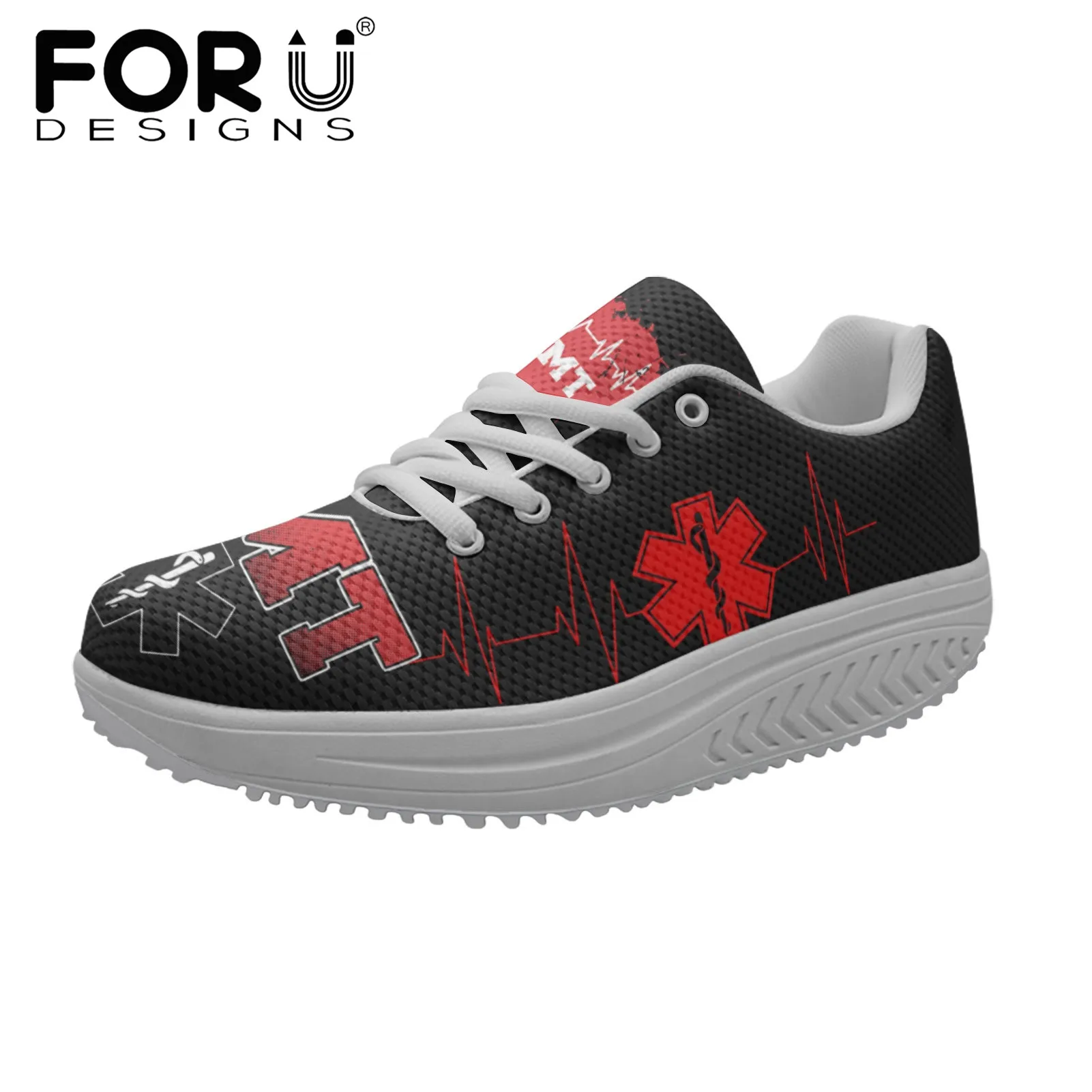 FORUDESIGNS Paramedic EMT EMS Pattern Ladies Height Increasing Shoes Daily Slimming Swing Shoes Female Platform Wedges Shoes