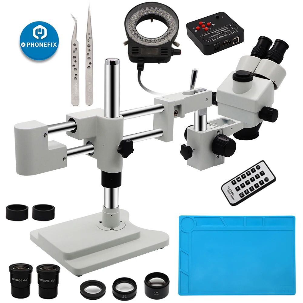 3.5X-90X Microscopio Stereo trinoculare con Zoom a doppio braccio Microscopio digitale da 38mp Microscopio SMD con supporto per Microscopio a doppio braccio