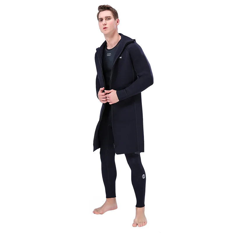 Men\'s 3MM Neoprene Hooded Long Jacket Wetsuit Accessories For Winter Diving Swimming Snorkling Surfing Thermal Changing Robe