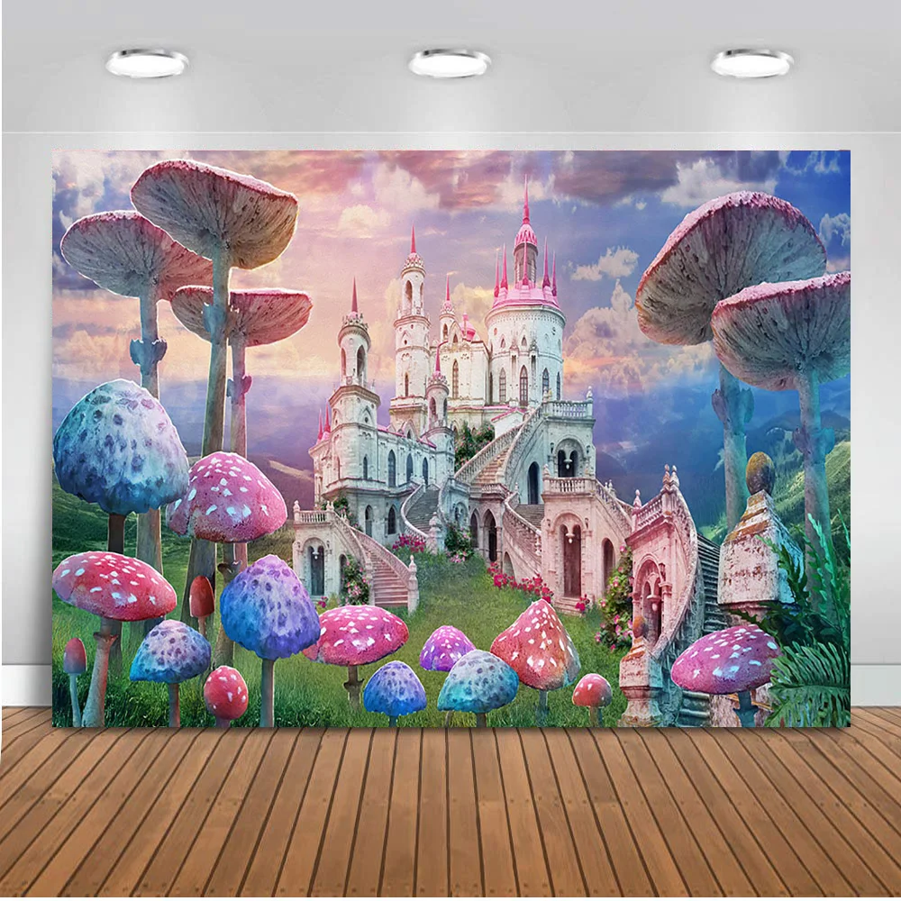 

Mushroom photo shoot backdrop for photography newborn kids portrait background for happy birthday photo studio castle princess