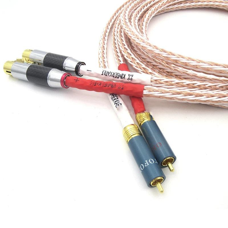 Hifi 8TC 7N OCC Pure copper Xlr to Rca  Male Cable,  3 Pin 2 XLR female to 2RCA Audio Cable