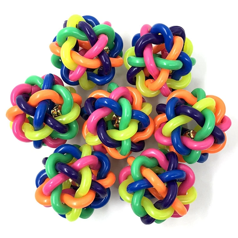 10Pcs 6cm Colorful TPR Rainbow Weaving Ball With Bells Pet Toy Vent Decompression Props for Kids Pet