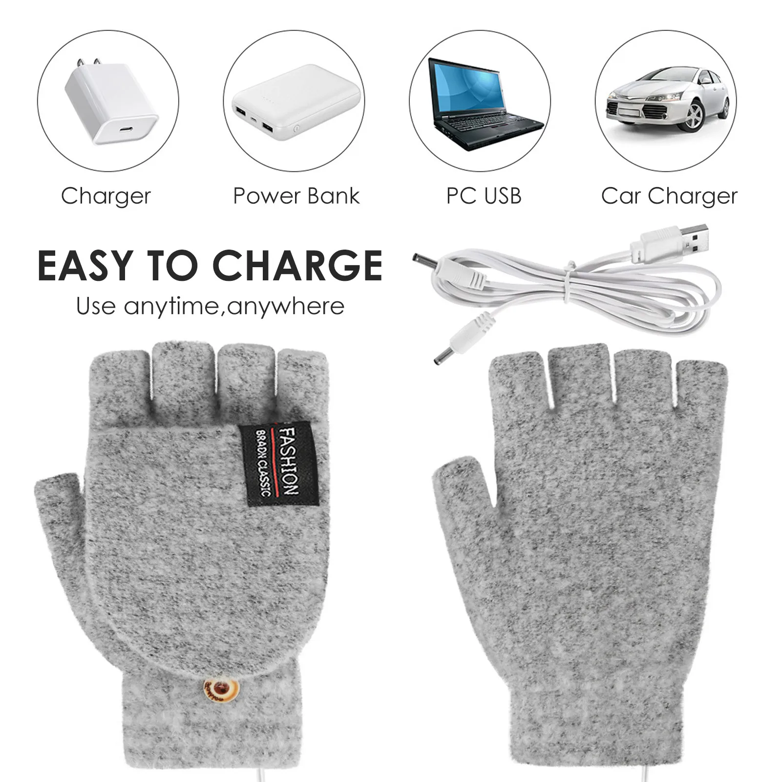 5V USB Heating Gloves Winter Double-sided Knitted Heated Gloves Half-finger Mitten Wool Warmth Fingerless Electric Heating Glove