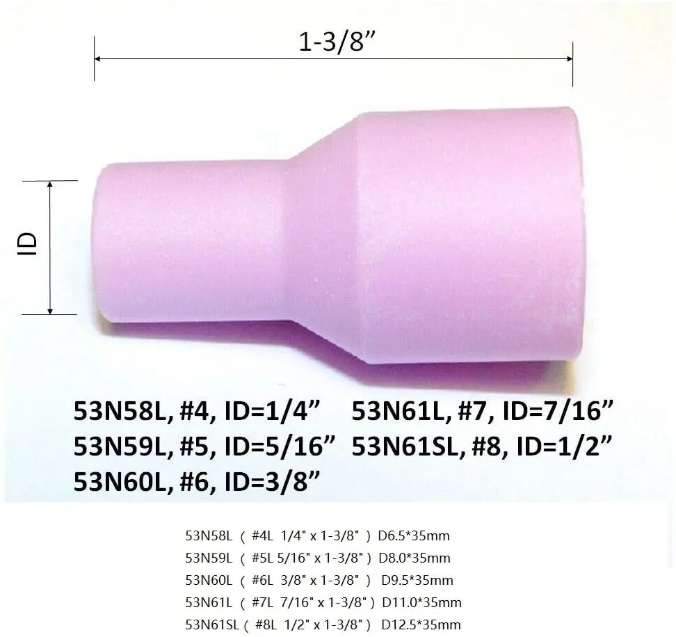 TIG Aluminia Nozzle Ceramic Cup Long 53N61L 7L 7/16