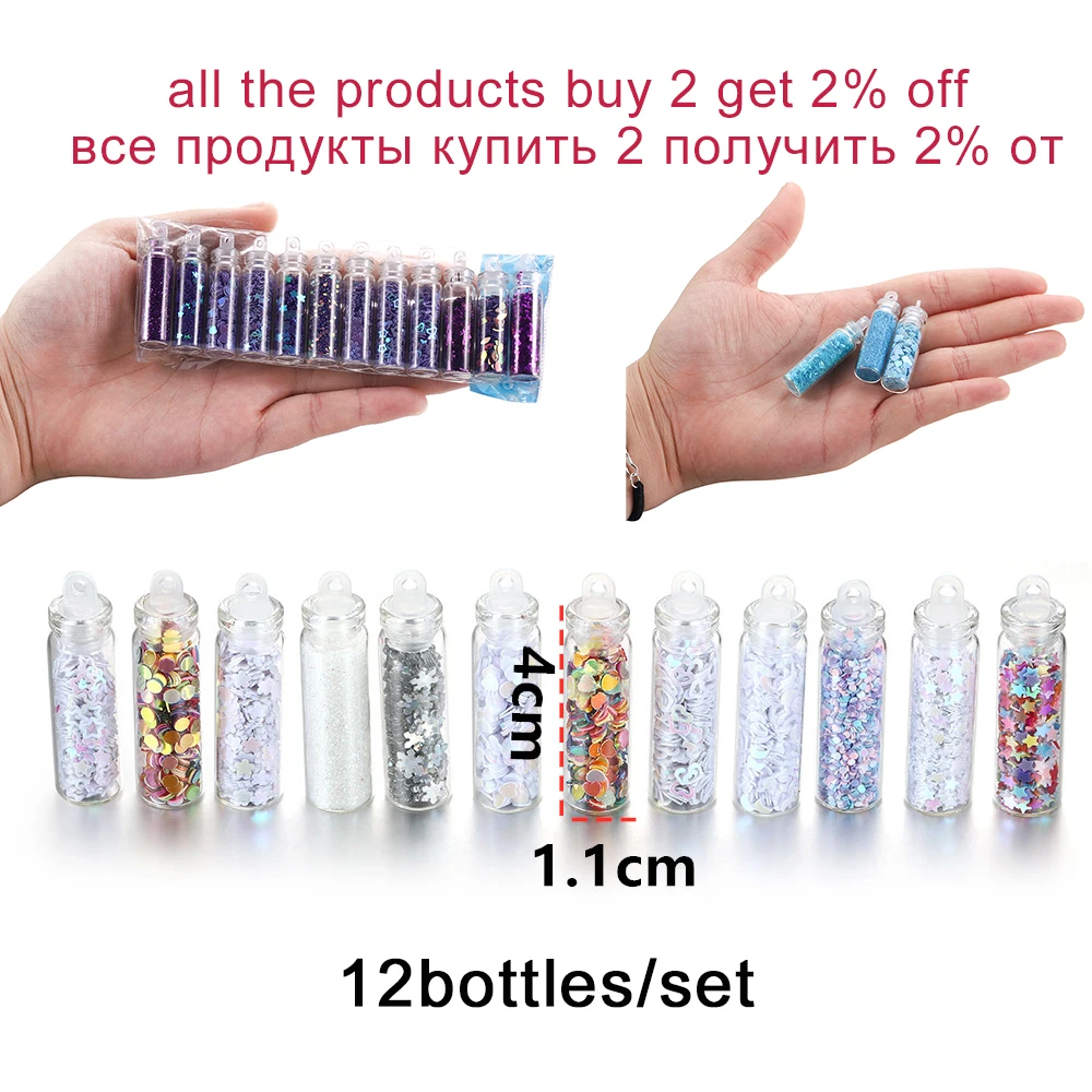 12 bottles/set Colorful Nail Art Powder UV Epoxy Resin Filling For DIY Jewelry Making Supplies Nail Glitter Accessories