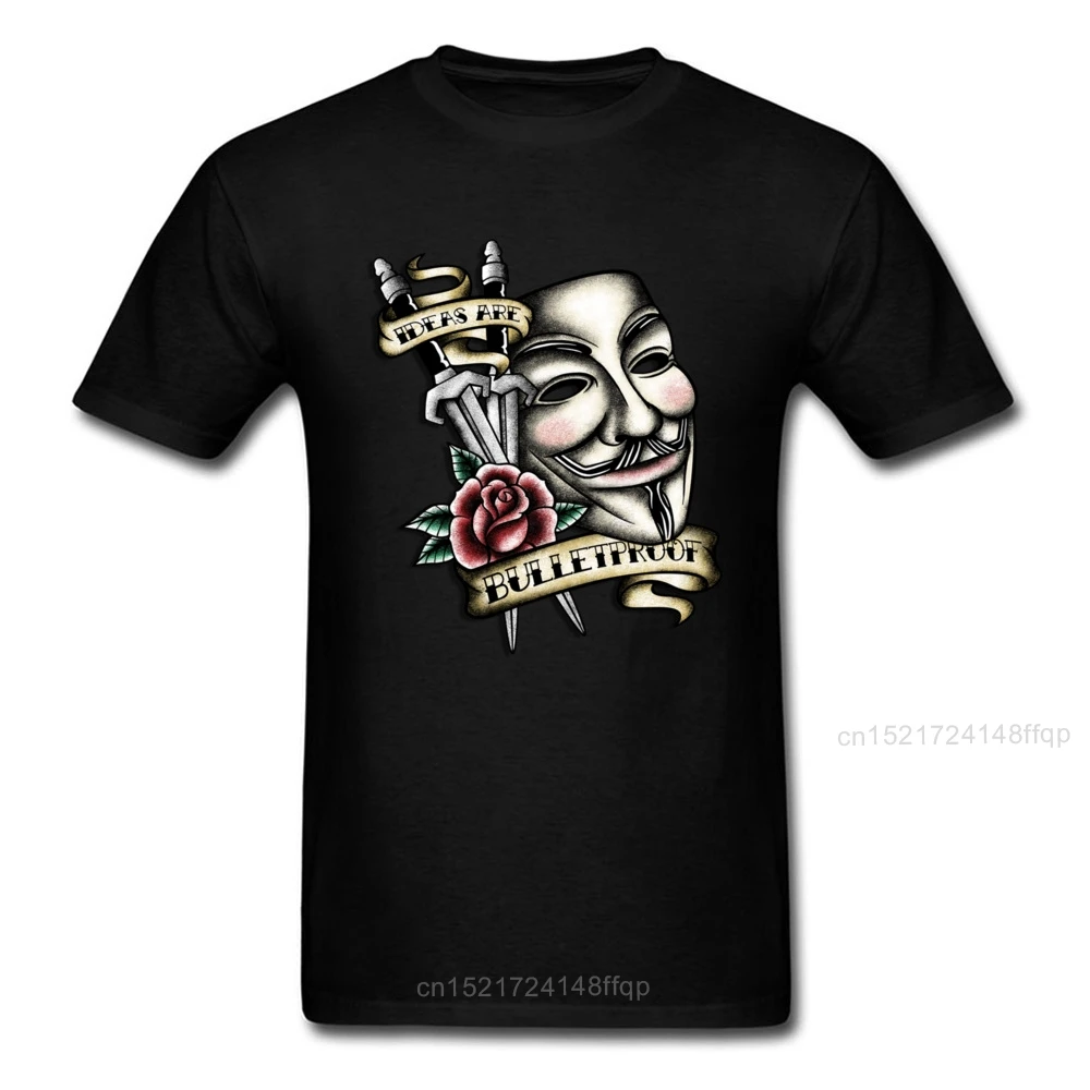 Old School Vendetta T Shirt Mask Rose Men T-shirt V For Vendetta Tshirt Mysterious Designer Tops Vintage Tees Father Day