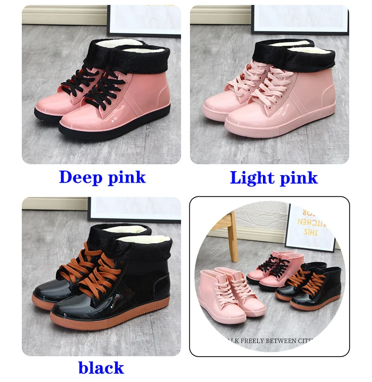 Women\'s Waterproof Rubber-Soled Rain Boots,Women\'s Detachable Hood Lace-Up Rain Boots Non-Slip Rain Boots Water Shoes