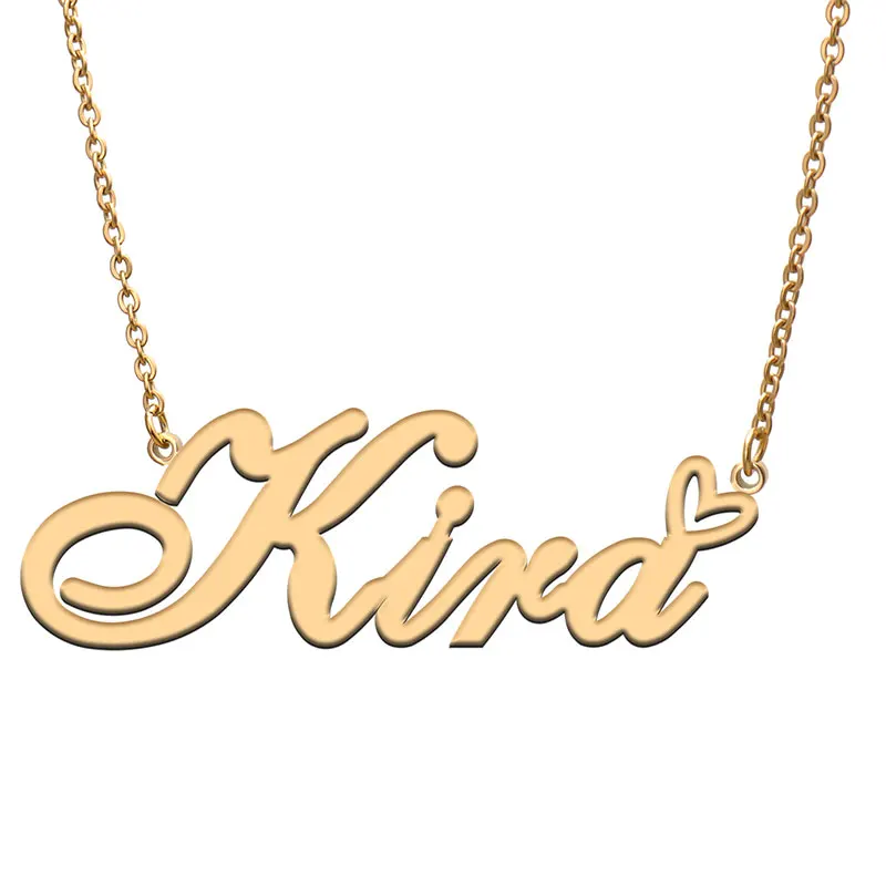 Kira with Love Heart Name Necklace for Women Stainless Steel Jewelry Nameplate Pendant Femme Mother Child Girls Gift