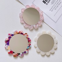 Flower Shaped Acetic Acid Makeup Mirror Handheld Circular Mirror Hand Mirror SPA Salon Compact Acetic Mirrors Cosmetic New