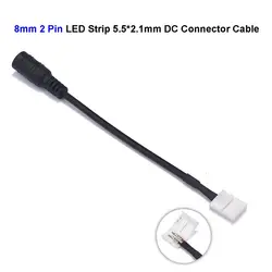 8mm 10mm 2 Pin Female 5.5*2.1mm DC 12V Jack Connector Cable Wires Adapters For SMD 3528 2835 Single Color LED Strip