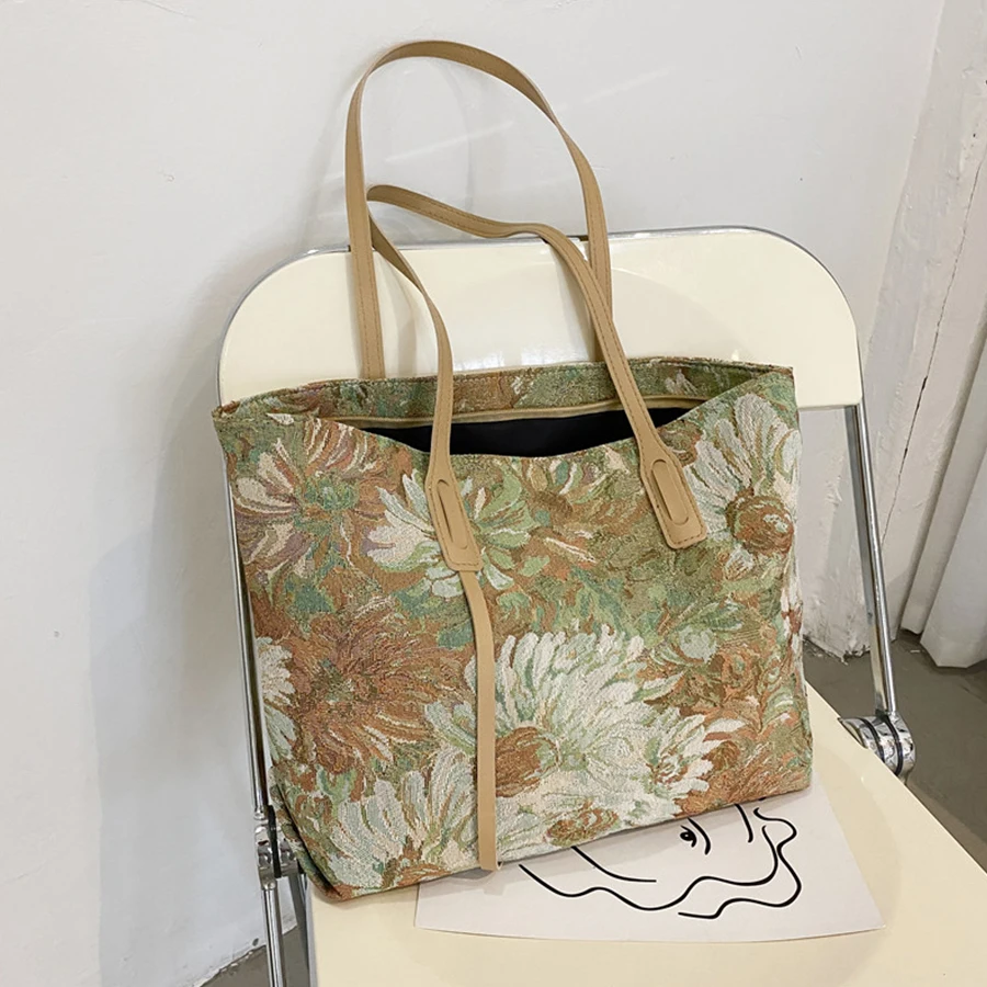 High Capacity Totes Women Canvas Shopping Bag Oil Painting Female Canvas Shoulder Bag Eco Handbag Reusable Grocery Shopper Bags