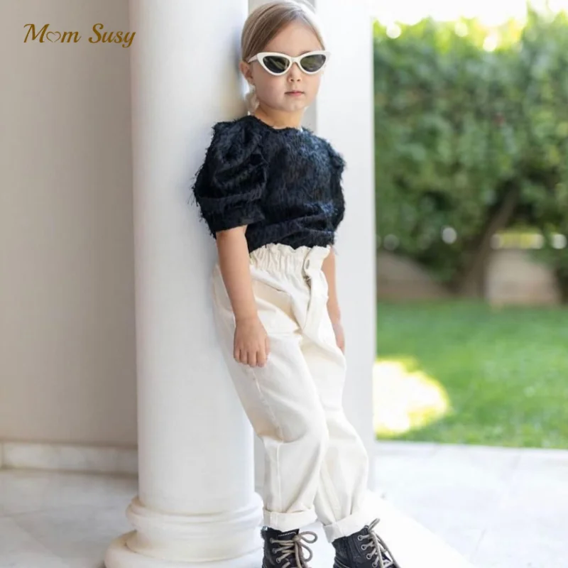 Fashion Baby Girl Jean Pants Cotton High Waist Infant Toddler Child White Pink Trousers Button Baby Loose Pant Clothes 1-7Y