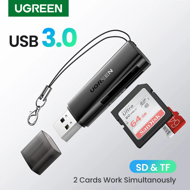 UGREEN Card Reader USB3.0 2-in-1 SD Micro SD Card Reader for Computer PC Smart Card Reader Memory Card Adapter TF SD Card Reader