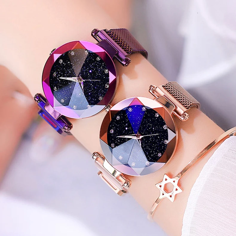 Pop Sale Women Magnet Buckle Starry Sky Big Square Diamond Watch Plush Ladies Geometric Surface Quartz Watch Relogio Feminino