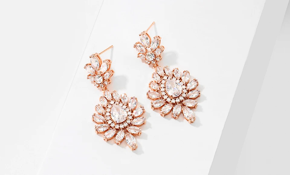【中古】 Drop Bride Zakol New Rose Gold Leaf Bridal Drop Earrings With Cubic