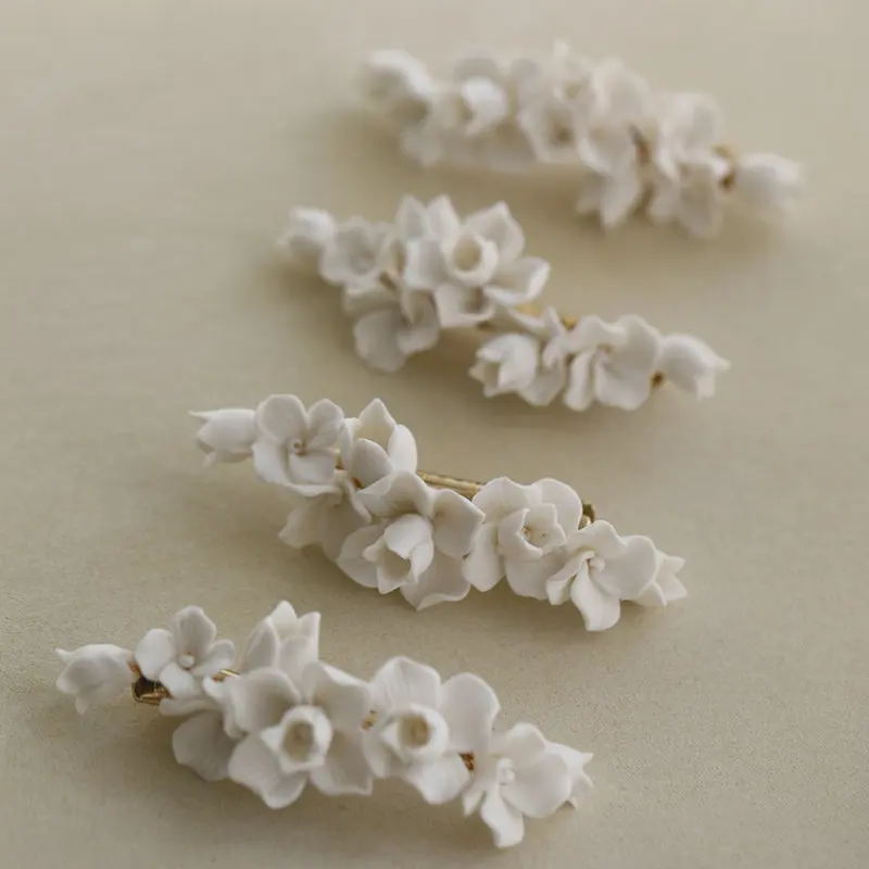 Handmade ceramic white flower spring hairpin bridal wedding hair accessories