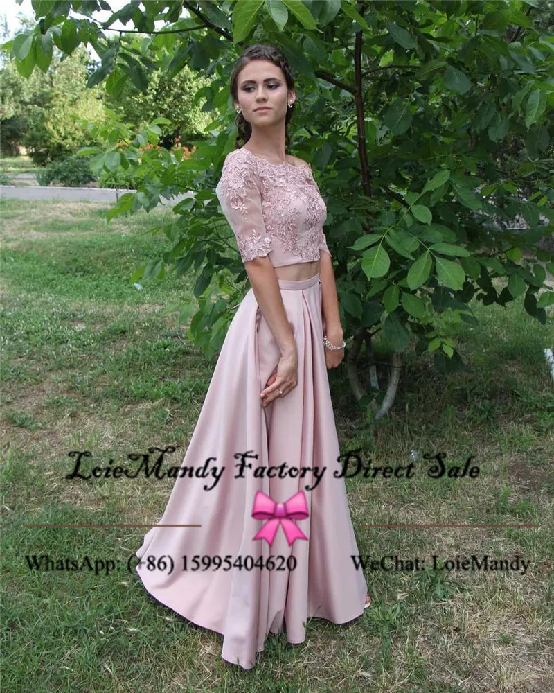 Strapless Long Peach Prom Dresses 2021 Sexy Two Pieces Dress Women Party Night Charming Applique Lace Vestido de festa