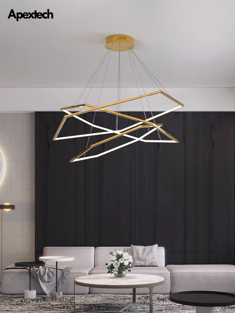 Luster Gold Chandelier Duplex Foyer Lighting Hanging Lights Creative Hexagonal Ceiling Chandelier Living Room Pendant Lamp