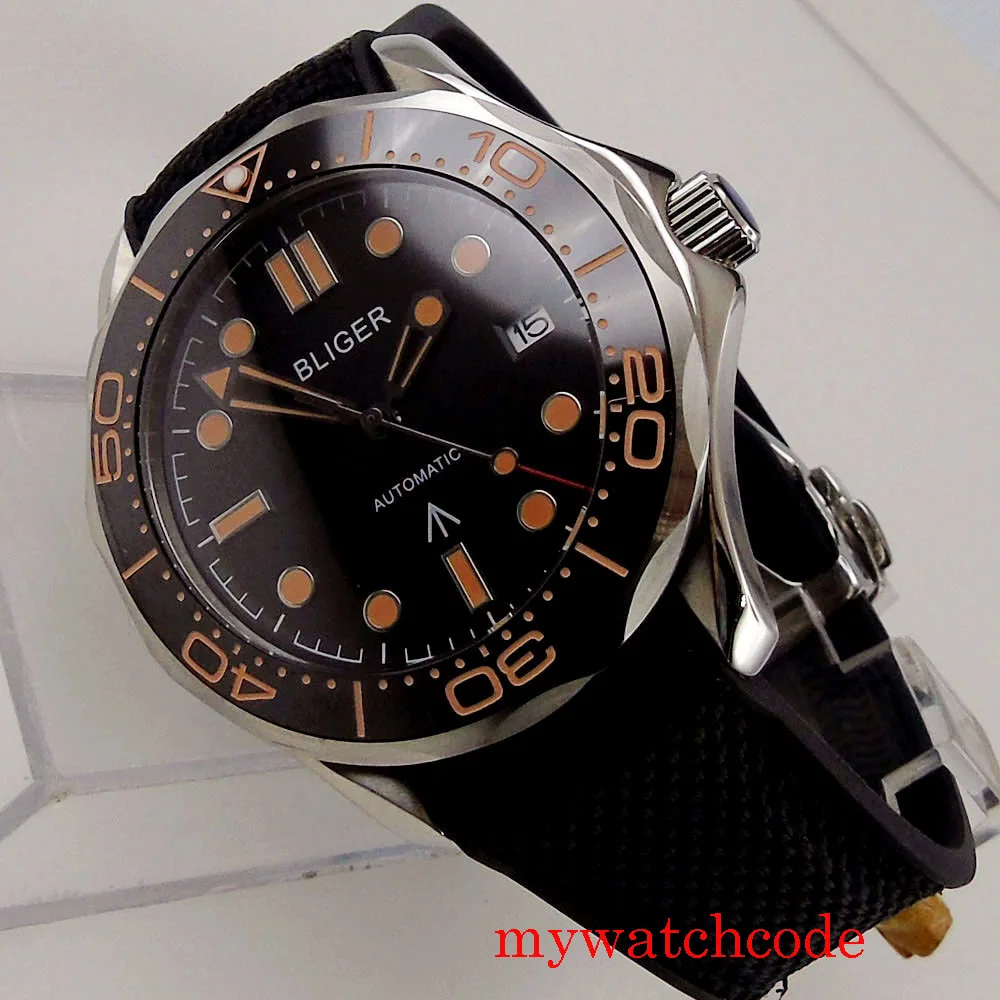 41 мм Bliger автоматические мужские часы 24 Jewels NH35A MIYOTA 8215 движение черный циферблат оранжевые отметки Авто Дата