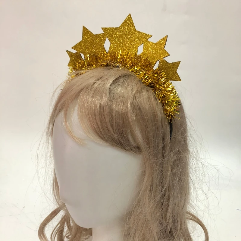 Stars Headband New Year Tiara Christmas Hair Hoop Glitter Tinsel Headdress Novelty Photo Props Party Hair Supplies