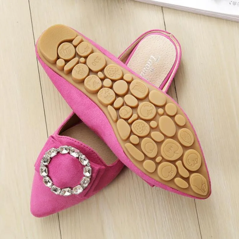 Taomengsi Women's Shoes Casual Diamond Leopard Sandals Baotou Lazy Slippers Pointed Wrapping Purple Color Flat Shoes