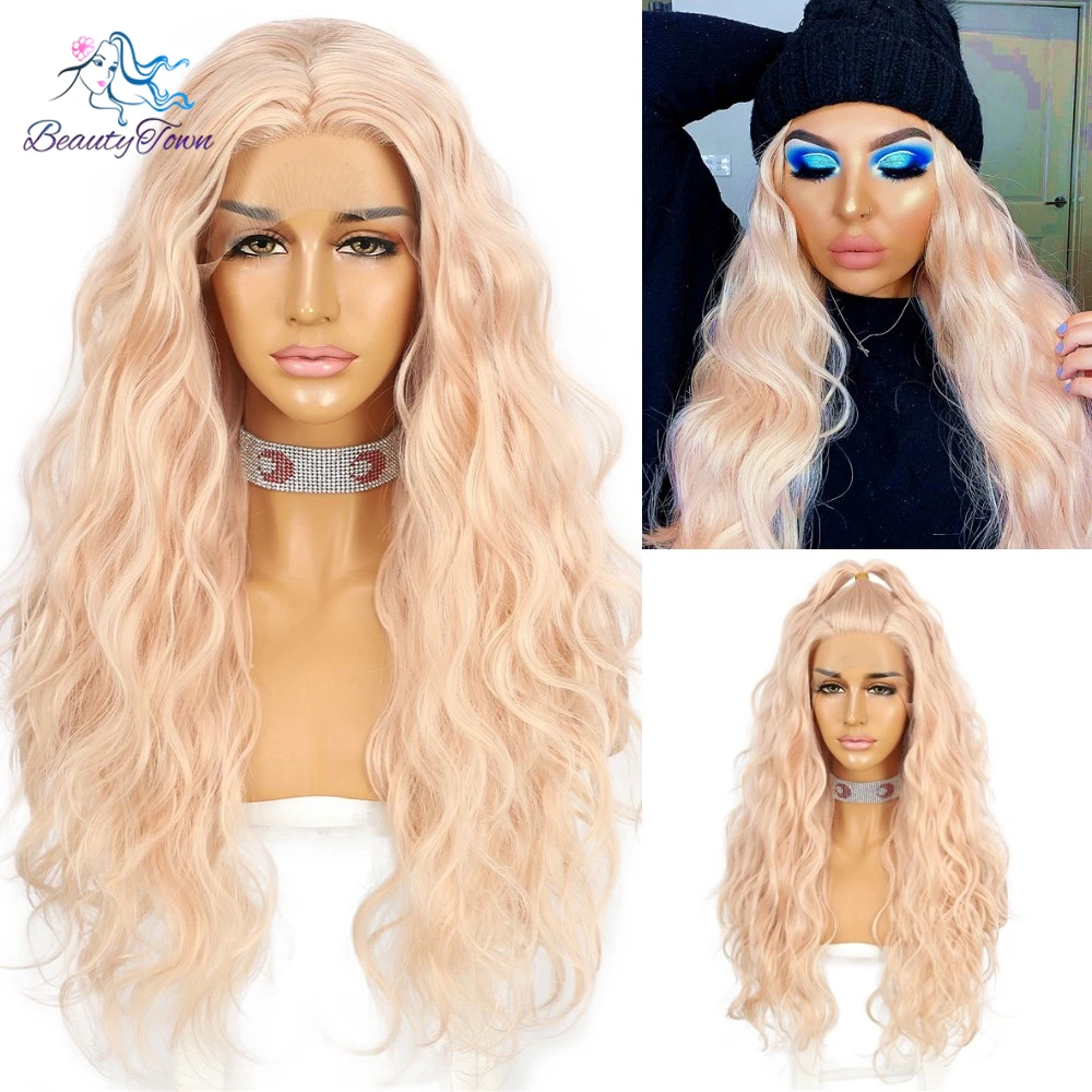 

Light Pink Synthetic Lace Front Wig for Women Long Curly Wavy Daily Cosplay Perruque Natural Hairline Heat Resistant Hair